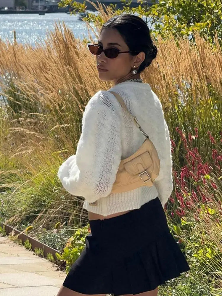 LIZAKOSHT  -  Fashion 3d Flower Solid Knitted Cardigan Women's Elegant O-neck Short Loose Sweater Autumn Female Commute Chic Outerwears