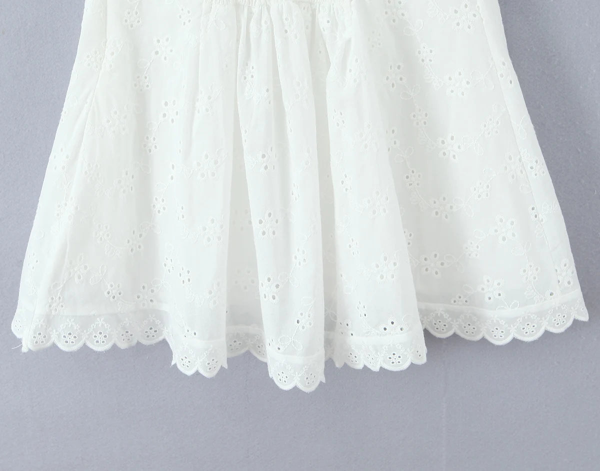 LIZAKOSHT  -  French Style Mini Dresse Hollow Out Women Summer White 100% Cotton V-neck Sexy Party Vocation Casual Ladies Dress Vestidos New