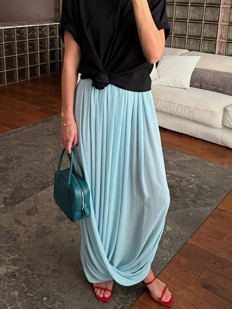 LIZAKOSHT  -  Casual Beach Holiday Long Skirt Women's Mesh Pleated High Waist Solid Elegant Patchwork Summer Maxi Skirt Female Clothes