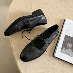 LIZAKOSHT  -  Women's High Heels Genuine Leather Shoes round Toe Riveted Detail Lace-Up Ankle Strap Stylish Footwear Women's Heels