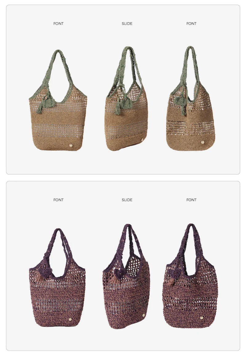 LIZAKOSHT  -  Eco-friendly Handmade Women Designer Straw Mesh Shoulder Bag Beach Holiday Dress Beach Shopping Bags