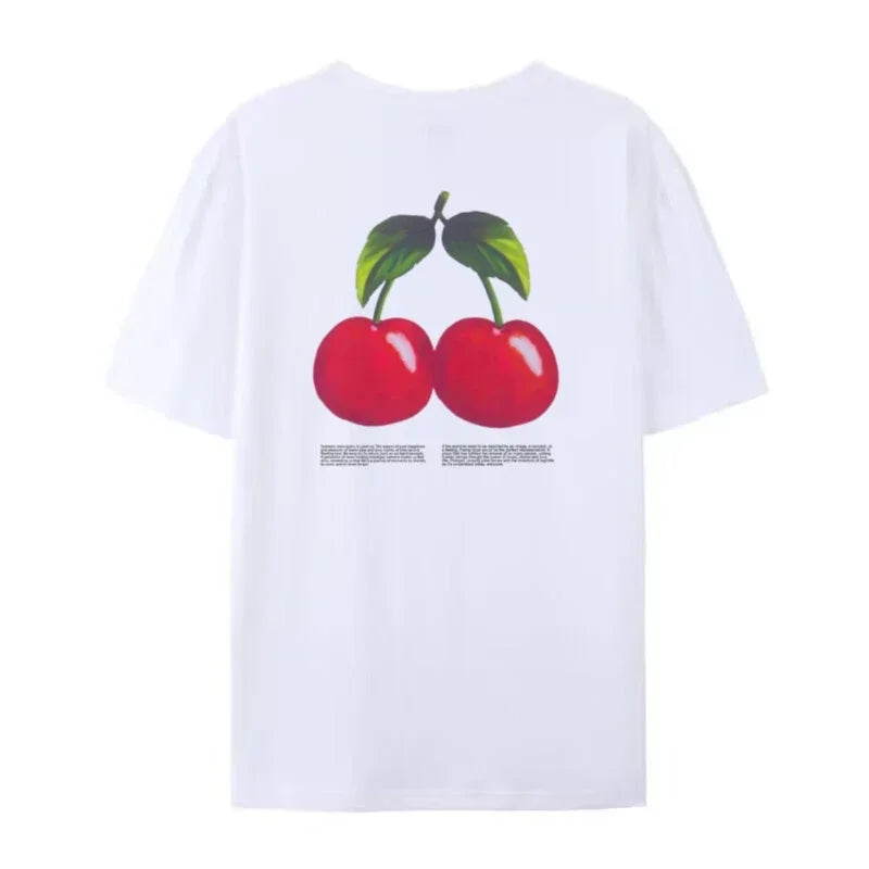 LIZAKOSHT  -  Cherry Fruit Back Print Graphic Tees Vintage Women Cotton Shirt Oversized Cute Retro Streetwear Clothes Grunge Y2k Aesthetic Top