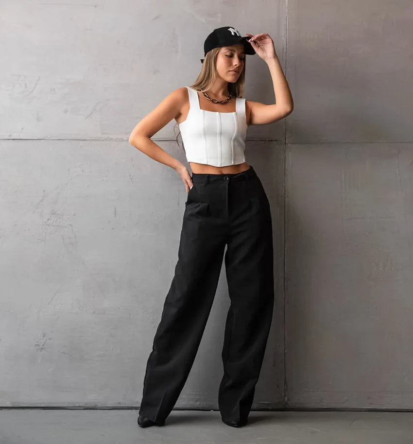 LIZAKOSHT  -  Commuter Style Versatile Casual Straight Leg Pants Women's Autumn New Black Loose Fashion Draped suit trousers Office Ladies
