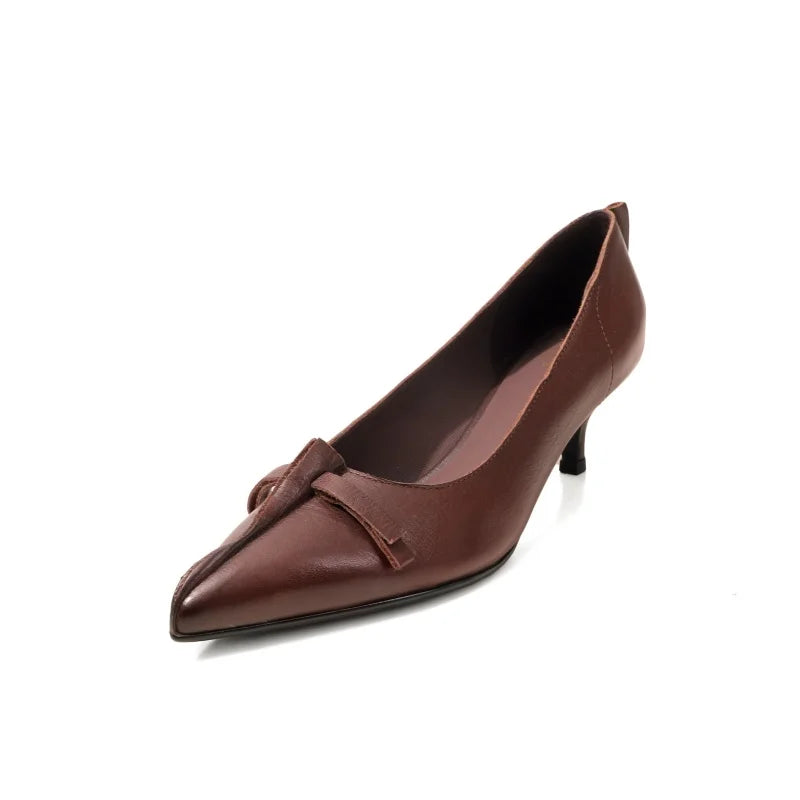 LIZAKOSHT  -  Fashion Pumps New High Quality Genuine Leather Shoes Bow Pointed Shallow Mouth High Heels Commuter Women's Shoes