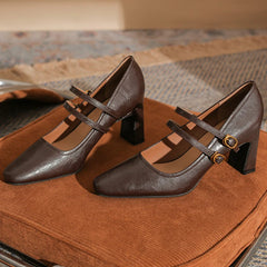 LIZAKOSHT  -  Retro High Heels Mary Jane Shoes Spring Autumn Fashion Women's Shoes  Shallow Buckle Buckle Chunky Elegant Office High Heels