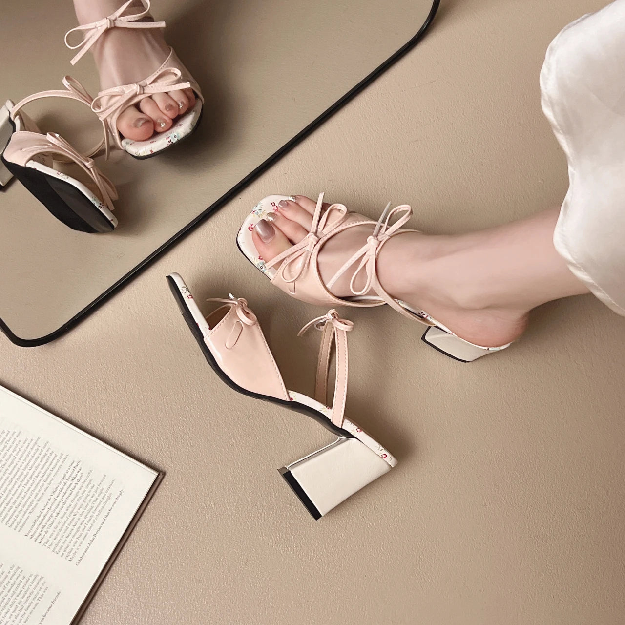 LIZAKOSHT  -  New Summer Elegant Fashion Bow Design Flowers SandalsWedge Cool Slippers Women's Straight French Style High-heeled Shoes