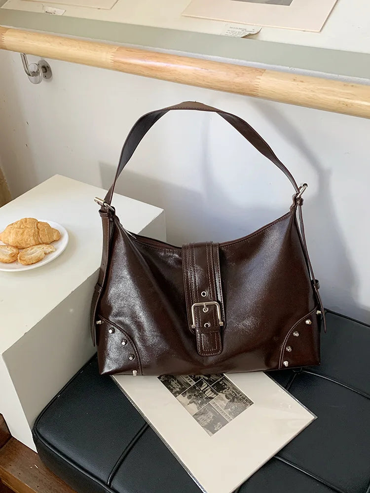LIZAKOSHT  -  Fashion rivet Ladies Armpit bag Large Women Handbag PU Leather Women's Hobos Shoulder Bag Casual Female Big Tote bolsas