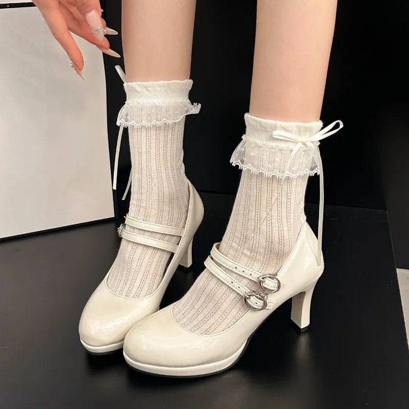 LIZAKOSHT  -  Designer Luxury Thick Heel Women Mary Jane Shoes Concise Shallow Belt Buckle Shoes Ladies Outdoor Elegant Dress Dancing Pumps