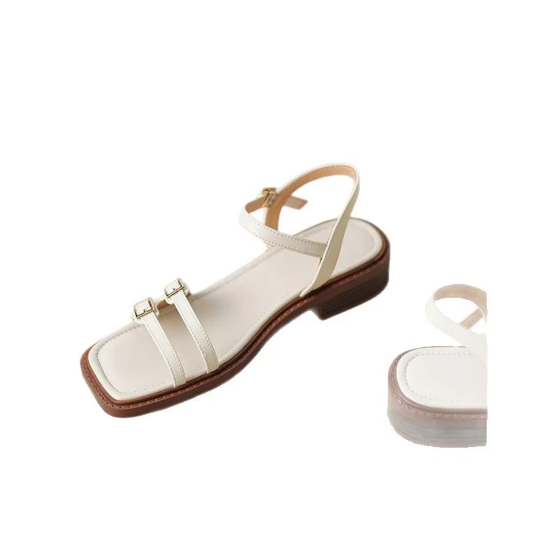 LIZAKOSHT  -  new summer double buckle women sandals retro low heel narrow band gladiator sandalias mujer dress shoes summer footwear