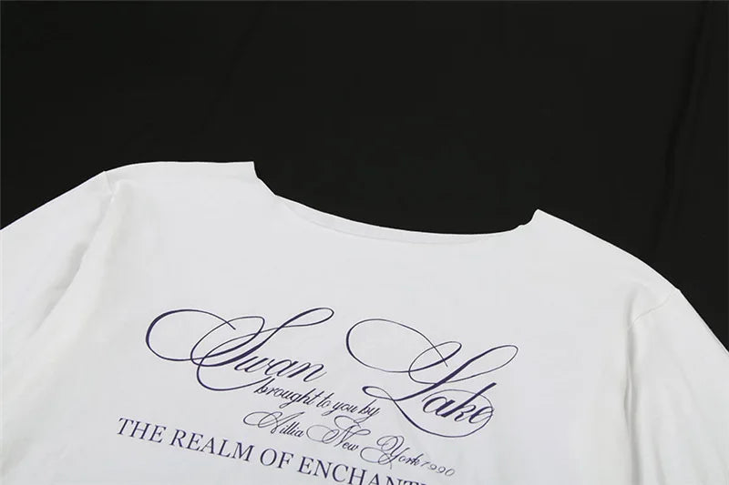 LIZAKOSHT  -  Letter Print Graphic T Shirts White Oversized One Shoulder Tops Womens Summer Fashion Clothing Trends 2025