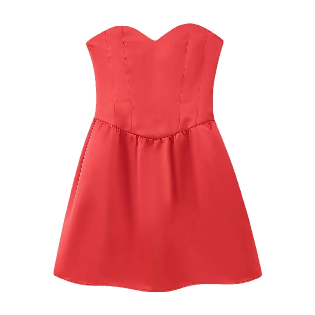 LIZAKOSHT  -  Spring New Women's Solid Color Pullover Sleeveless Short Satin Tube Top Dress