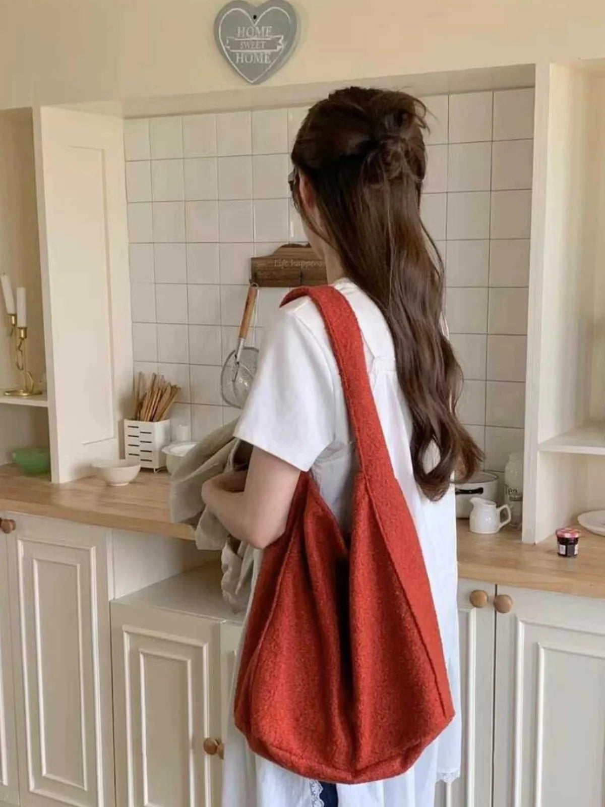 LIZAKOSHT  -  Autumn New Ins Style Woolen Red Tote Bag Causal Korean Fashion One Shoulder Bags for Women