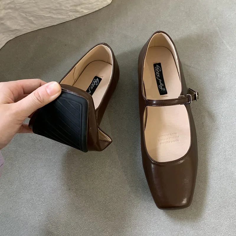 LIZAKOSHT  -  Summer Brown New Brand Women Flats Fashion Square Toe Shallow Mary Jane Shoes Soft Casual Ballet Shoes Slingback Shoes