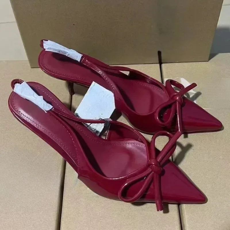 LIZAKOSHT  -  Bow Pointed Toe High Heels Sandals Women Brand Designer Shoes Fashion Slides Sexy Slingback Shoes Elegant Mules Sandals Female