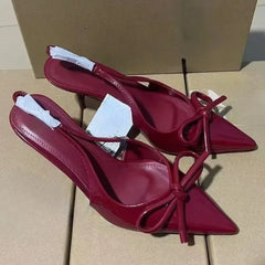 LIZAKOSHT  -  Bow Pointed Toe High Heels Sandals Women Brand Designer Shoes Fashion Slides Sexy Slingback Shoes Elegant Mules Sandals Female