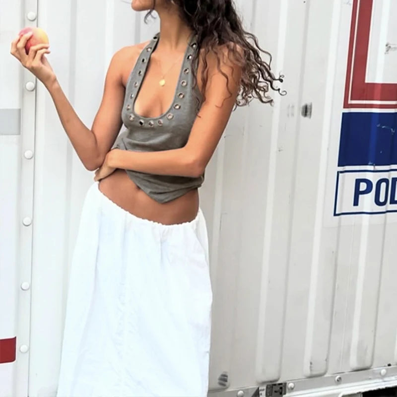 LIZAKOSHT  -  Summer Ribbd Halyer Sleeveless Backless Ladies Streetwear U Neck Crop Top Solid Skinny Hot Sexy Tank Top Clubwear Women