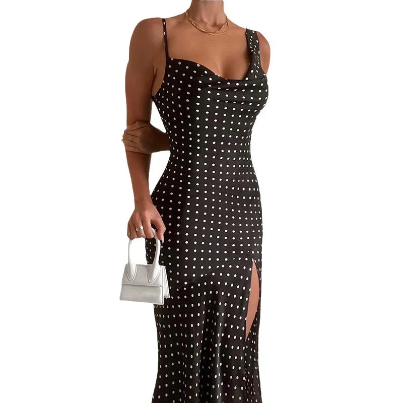 Lizakosht Summer Dress Vintage Outlet Korean Style Beach Outfits For Kaftan Women Party Nightclub Wave Point Printing Sling Swings