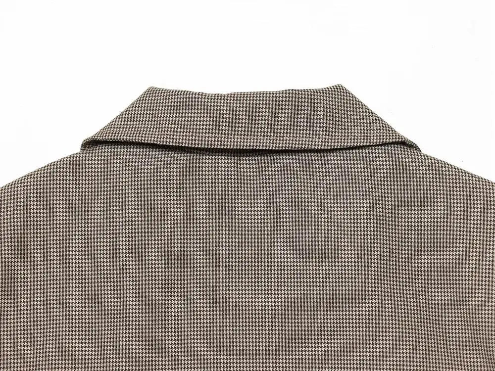 LIZAKOSHT  -  Spring New Women's American Retro Style Shirt Collar Puffy Short Sleeve Button Decorated Short Plaid Top Casual Fit Polyester