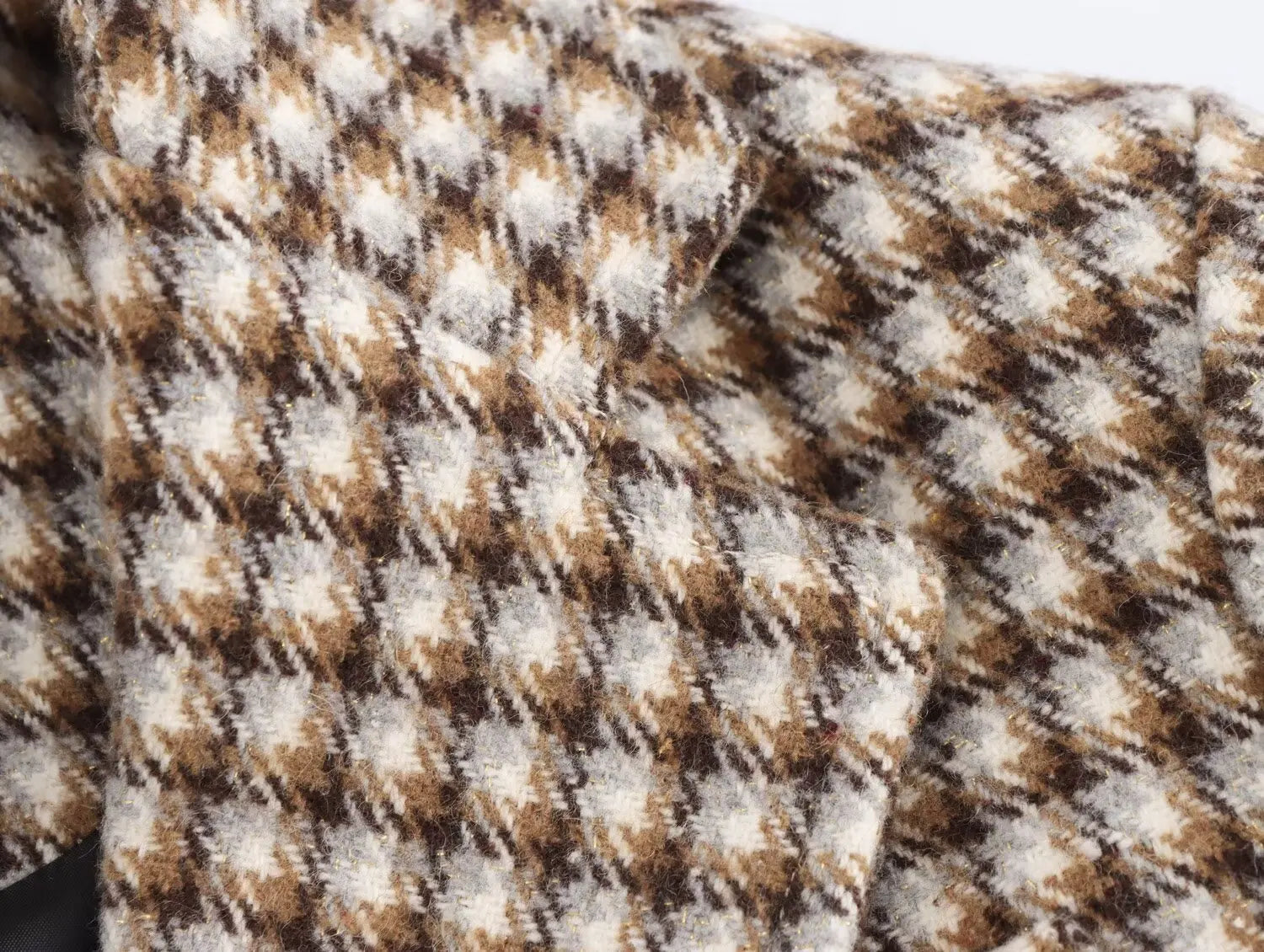 LIZAKOSHT  -  Double Breasted Plaid Pattern Woolen Overcoat Women Fashion Lapel Long Sleeve Loose Coats Lady Winter Daily Commute Coat