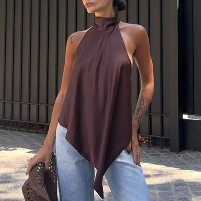 LIZAKOSHT  -  Sexy Backless Halter Neck Tank Top Loose Solid Color Top For Women's Fashion Multi Style Elegance Solid Color Neck Hanging Vest