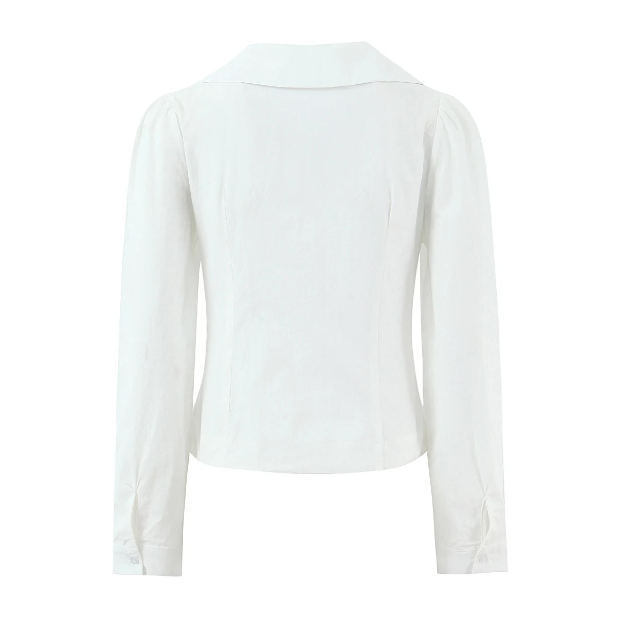 LIZAKOSHT  -  Sweet Spring White Peter Pan Collar Long Puff Sleeve Shirt Women Single-breasted Buttons Slim Waist Short Blouse Tops CHIC