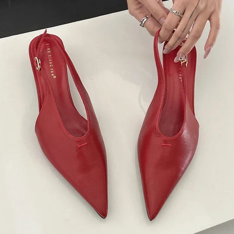 LIZAKOSHT  -  SEXY Pointed Toe Low Heels Sandals Women Fashion Shallow Elegant Slingback Sandal Female Summer Designer Dress Mules Pumps Women
