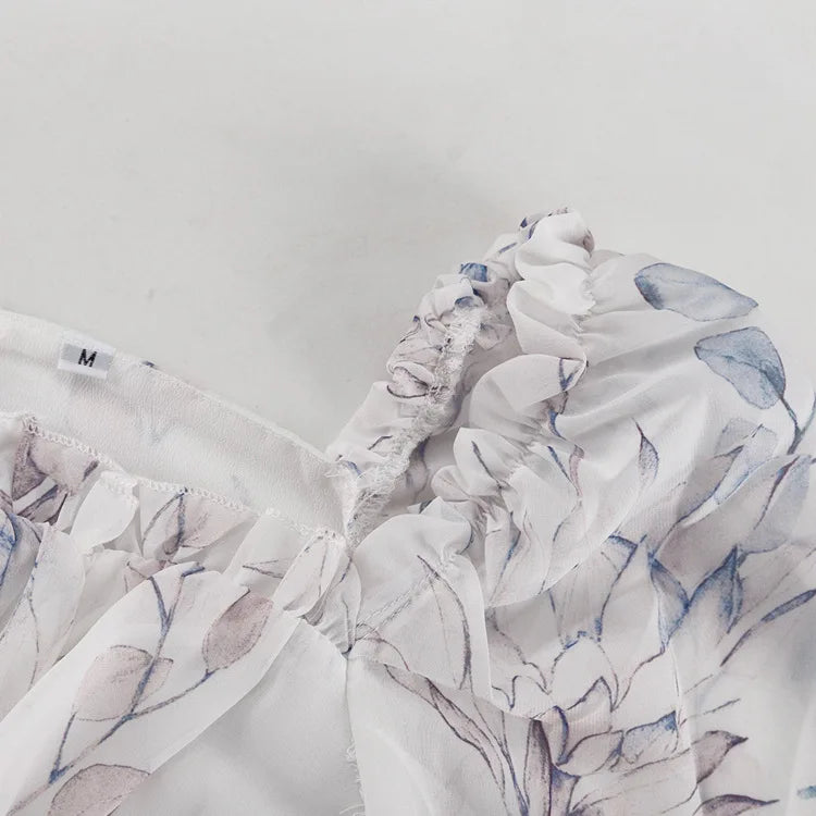 LIZAKOSHT  -  Ruffled Printed Lace-Up Mini Dress Female Square Collar Patchwork Elegant Contrast Party Dress Clothes Women Bodycon Dress