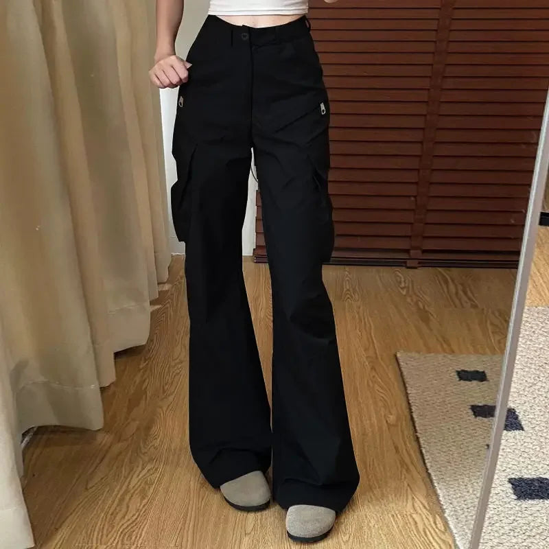 LIZAKOSHT  -  Korean Cargo Pants For Women High Waist Pockets Casual Fashion Trousers New Bottoms High Waist Black Vintage Pantalon Femme