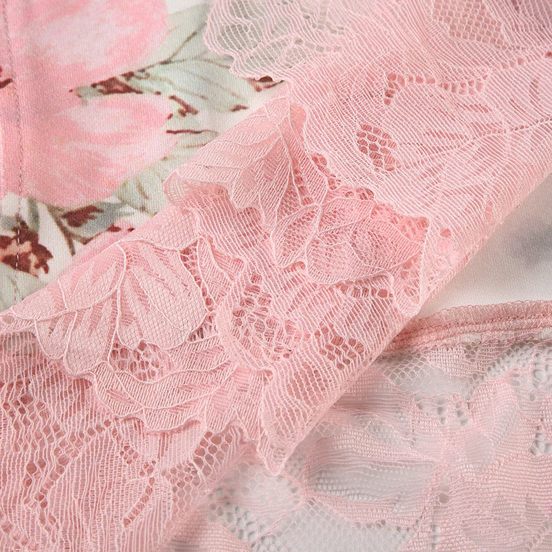 LIZAKOSHT  -  Floral Print Lace Patchwork Dresses Sexy Hollow Out Slits Party Dress Summer Chic Harajuku Vacation Long Outfits