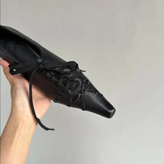 LIZAKOSHT  -  Gothic Sle Pointed Toe Witch Shoes Women's Retro Square Head Thin Heel Faionable Leather Shoes Ele Design Low Heel