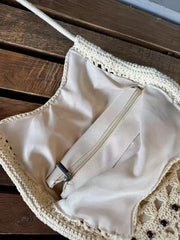 LIZAKOSHT  -  Fashion Women's Handbag with Wooden Bead Tassel One Shoulder Bag Cotton Woven Design Zipper Closure Totes