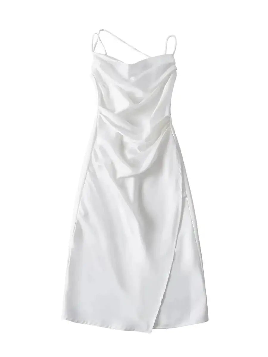 LIZAKOSHT  -  Summer French Style Low Collar Sling Dress Women High Waisted Wrap Hip Solid Slim Light Mature Style A-line Long Dress IYVL