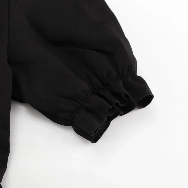 LIZAKOSHT  -  Summer Black V-Neck Mini Dress For Women Ruffled High Waist Slim Commute Elegant Party Dress Female Solid Bodycon Dress