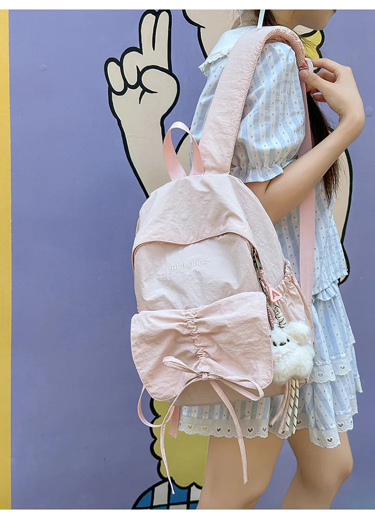 LIZAKOSHT  -  Junior High School Girl Backpack Summer New College Style Bow School Backpack Fashion Candy Colored Pleated Backpack School Bag