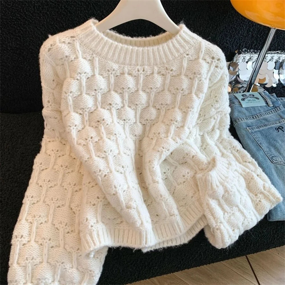 LIZAKOSHT  -  Women's All-match Retro Pullover Elegant Tops Winter New Knitwear Short Sweater Casual Hollow Out Knitting Sweater Pullover