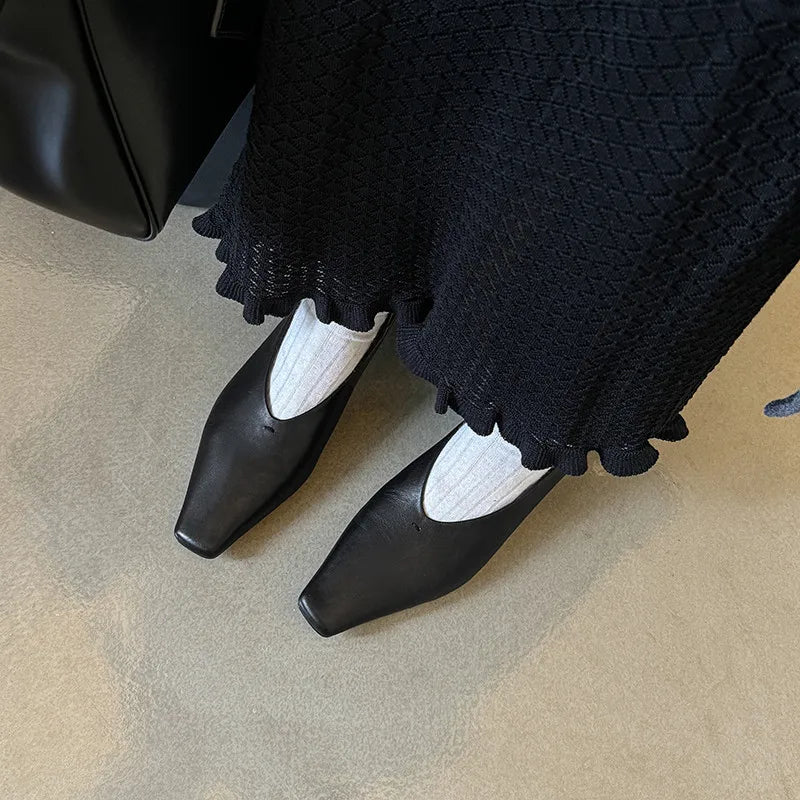 LIZAKOSHT  -  Fashion Pumps New High Quality Genuine Leather Shoes Square Head Low Heel Women's Shoes Daily Lightweight Shoes