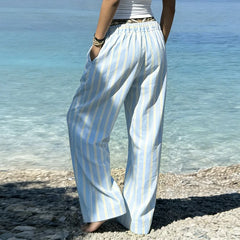 LIZAKOSHT  -  New Summer Euramerican Stretch Waist Loose Women Pants Y2k Beach Style Constrast Color Striped Trousers Lazy Harajuku Punk Pant