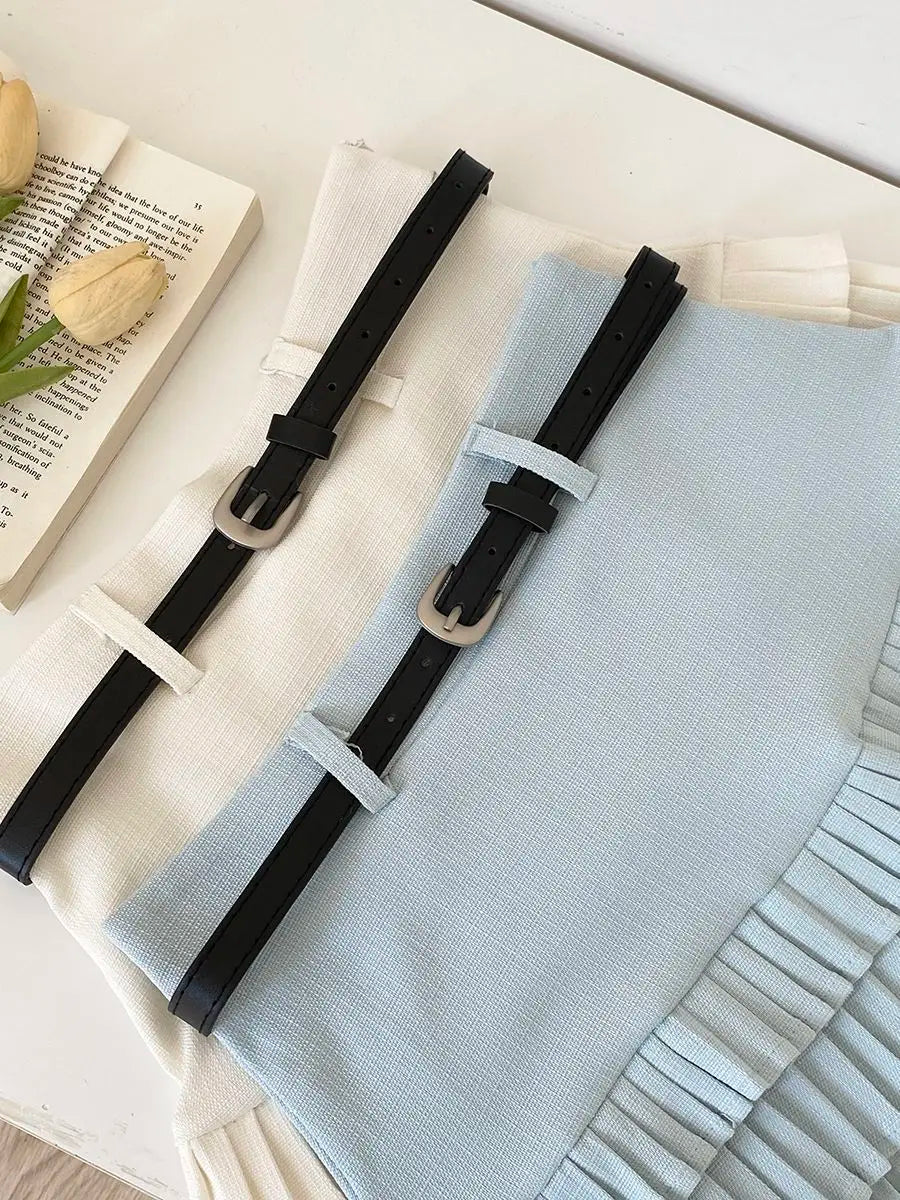 LIZAKOSHT  -  Ladies' Mini Skirt Casual White Body-hugging Patchwork Pleated Skirt Sexy Summer A-line Mini Skirt