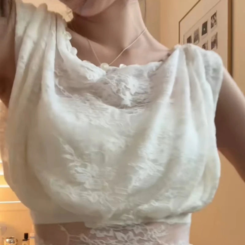 LIZAKOSHT  -  Stylish Delicate Lace Off Shoulder Short Tops Holiday Style Buttons Waist-cinching Shirts Lady Club Party Popular Streetwears