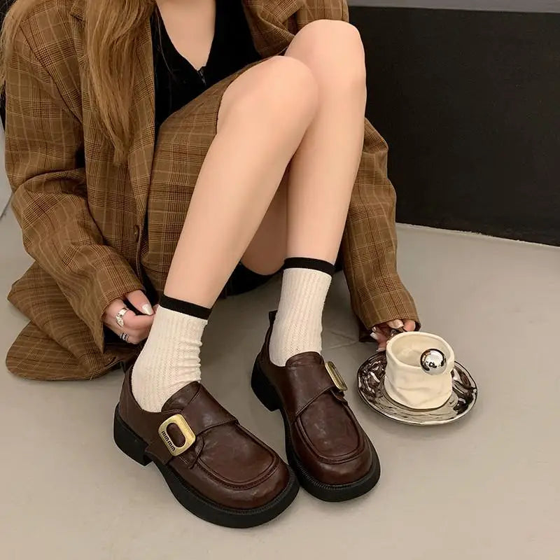 LIZAKOSHT  -  Summer Shoes Ladies British Style Clogs Platform Women's Heels Female Footwear Autumn Loafers With Fur Oxfords Preppy New C