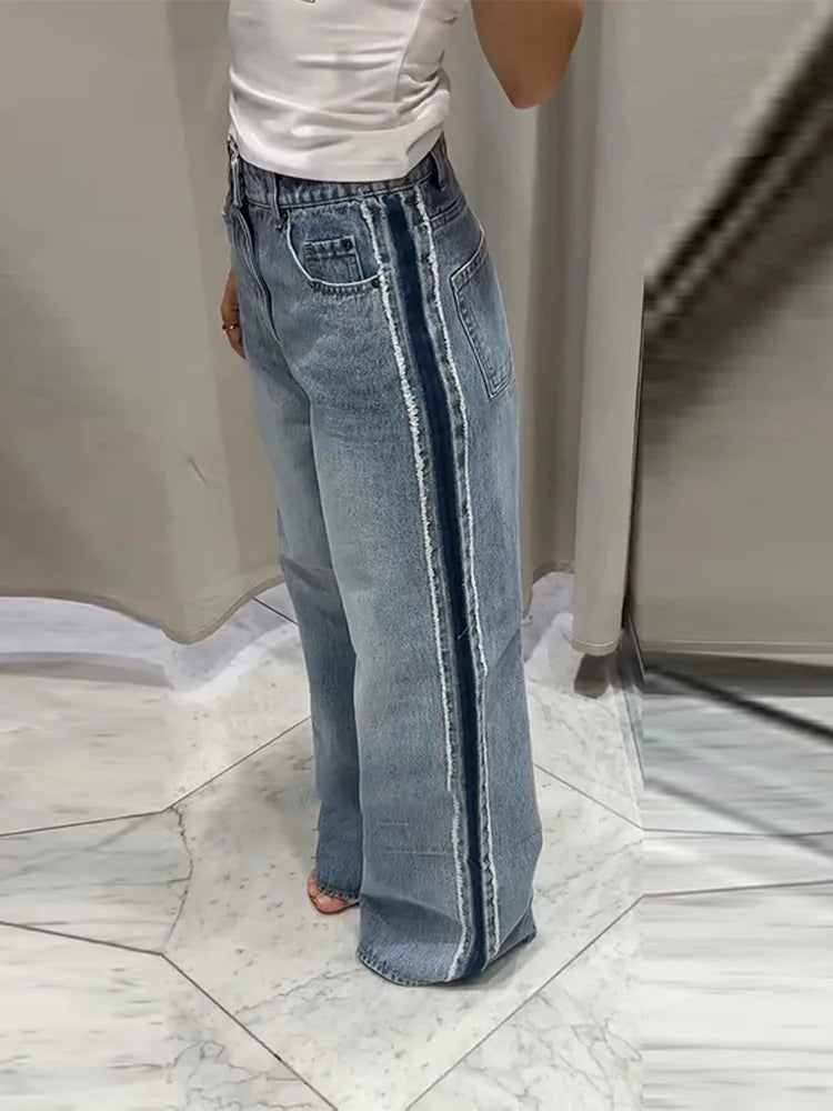 LIZAKOSHT  -  Street Tassel Loose Jeans Women Contrast Straight Long Pockets High Waist Denim Trousers Female Fashion Autumn Lady Bottoms