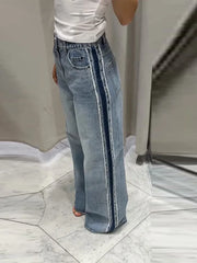 LIZAKOSHT  -  Street Tassel Loose Jeans Women Contrast Straight Long Pockets High Waist Denim Trousers Female Fashion Autumn Lady Bottoms