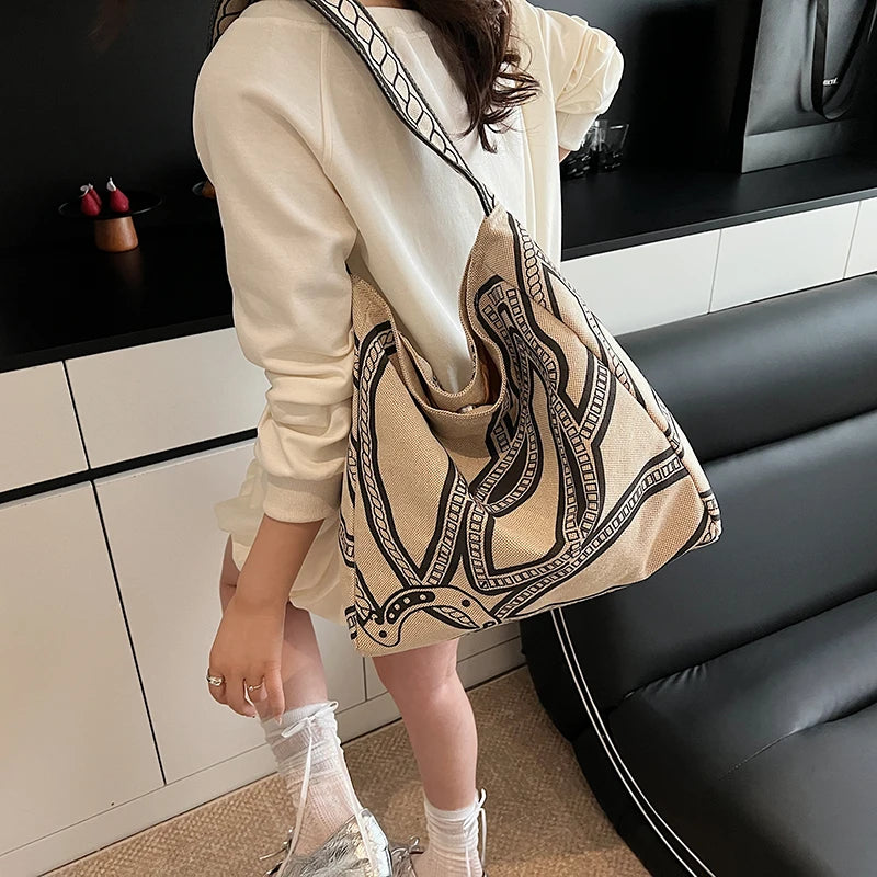 LIZAKOSHT  -  Retro Large Capaci Canvas Tote Bag Women's New Sle Lazy Faion Single oulder Bag Trendy Tot Bag Briti Sle Con...