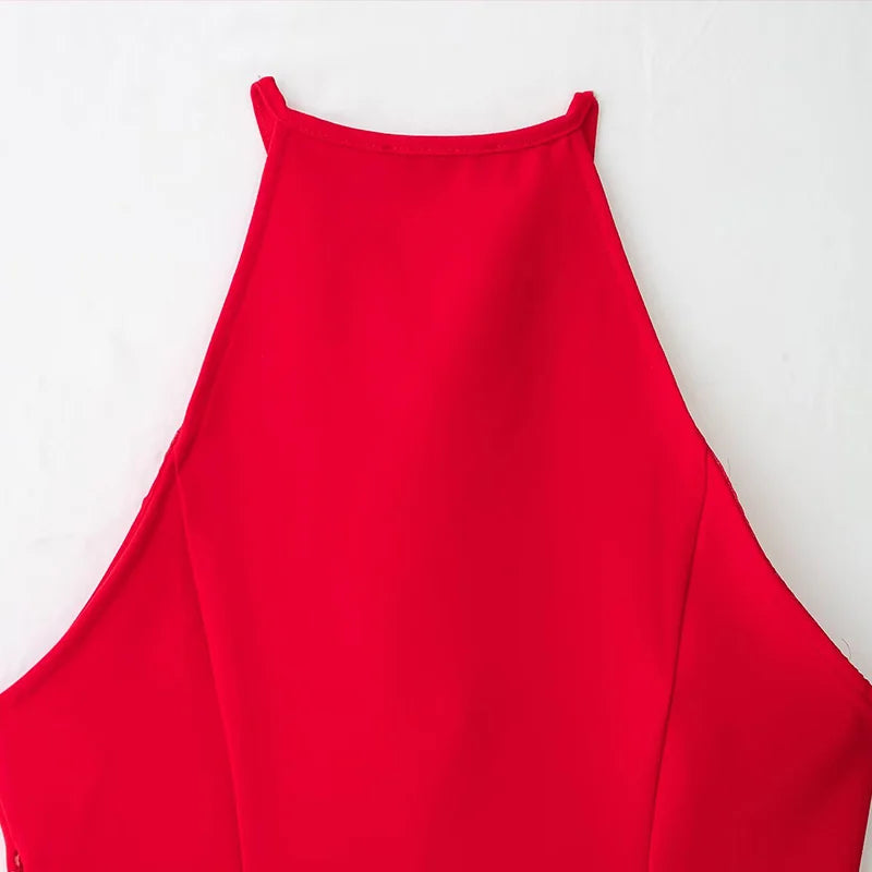 LIZAKOSHT  -  Halter Neck Peplum Sleeveless Top Hollow Keyhole Front Spring Summer Chic Vocation Date Lady Women Bright Elegant Outfit