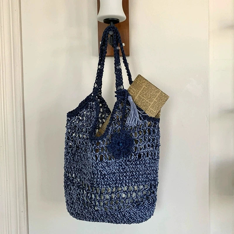 LIZAKOSHT  -  Eco-friendly Handmade Women Designer Straw Mesh Shoulder Bag Beach Holiday Dress Beach Shopping Bags