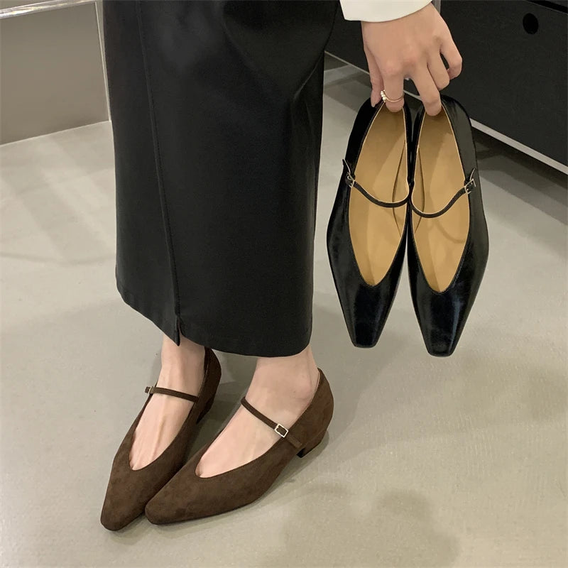 LIZAKOSHT  -  Spring New Women Pointed Toe Shallow Buckle Strap Ladies Casual Ballet Soft Leather Eelgant Dress Shoes