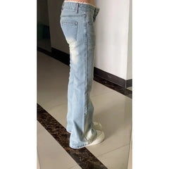 LIZAKOSHT  -  Light Lace Trim Flared Straight Leg Jeans Women's Retro Low Waist Slimming Non Fitting New 2025 Model Casual Fashion