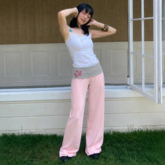 LIZAKOSHT  -  Wide Leg Printed Lounge Pants for Women Loose Fit Casual Comfortable Split Color Waistband