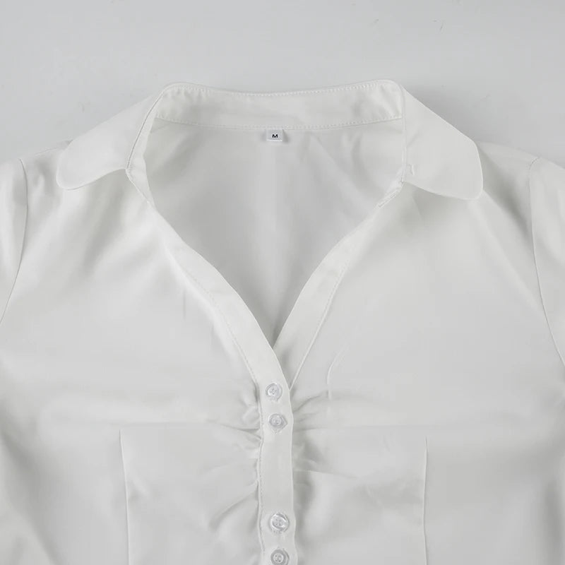 LIZAKOSHT  -  Elegant Fashion Solid Folds Blouse Casual Slim Turn-Down Collar Long Sleeve Shirts Women Autumn Spring Office Lady