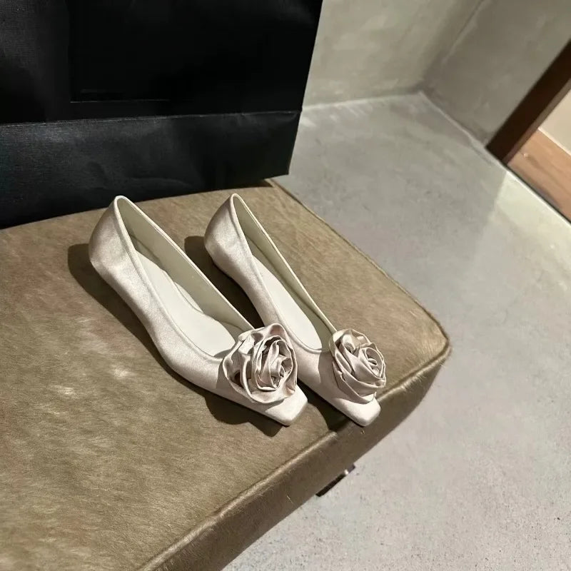 LIZAKOSHT  -  Summer Flats Shoes Women Square Toe Flat Female Ballet Rose Flower Shallow Ballerina Soft Moccasins Female Zapatillas Mujer